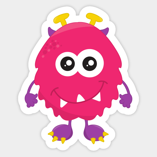 Cute Monster, Pink Monster, Horns, Funny Monster Sticker by Jelena Dunčević